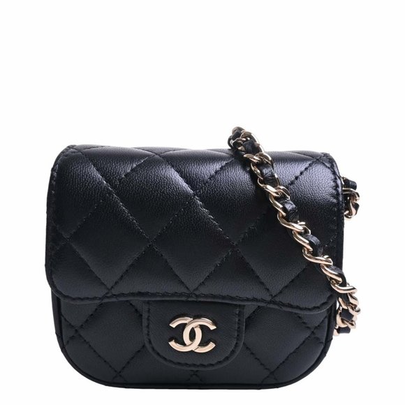 CHANEL 30s lambskin Matelasse COCO Mark Air Pods Case Necklace Shoulder pouch AP1739 black